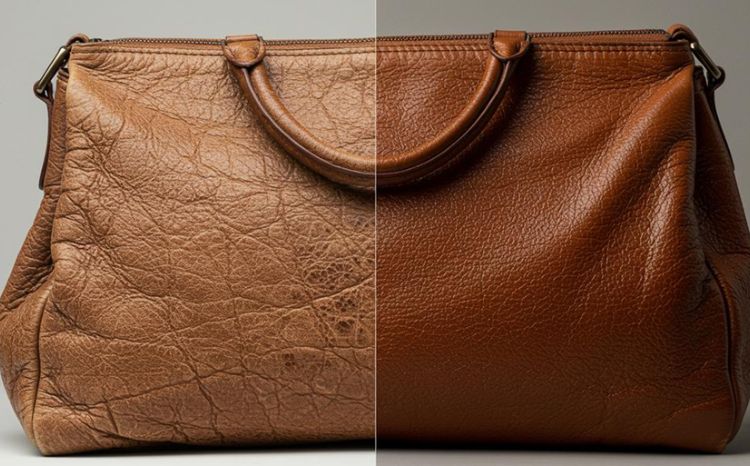 leather bag before and after cleaning comparison