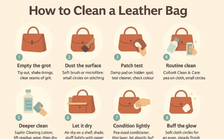 leather bag care steps guide for cleaning and maintenance