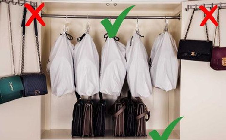 storing leather bags on shelf for proper care and maintenance